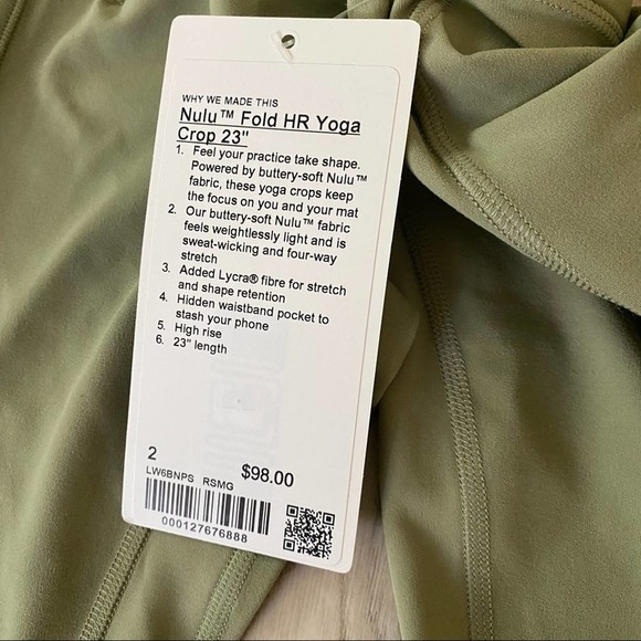 Lululemon Nulu Fold Yoga High Rise Crop Leggings 23” Rosemary Green - Picture 6 of 8